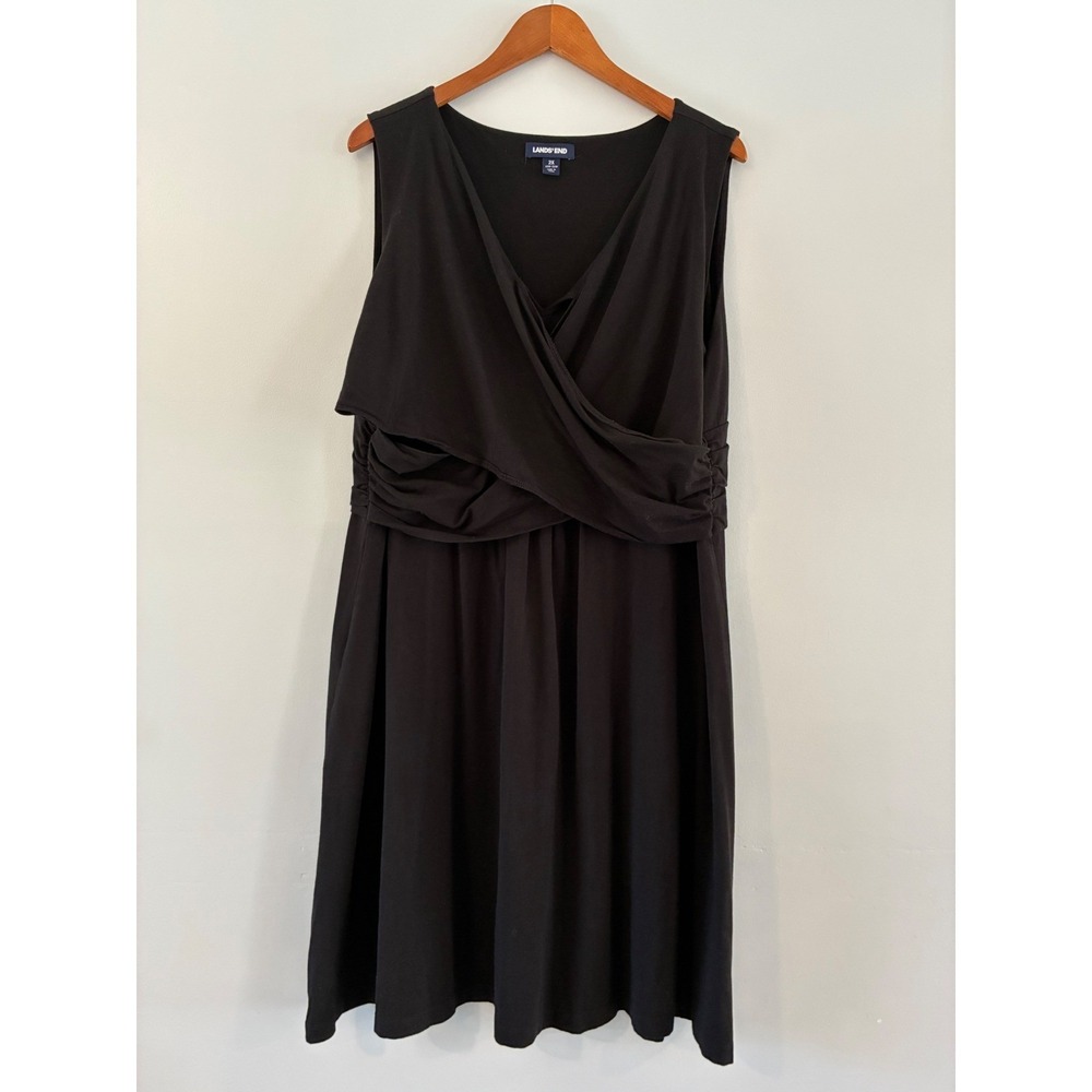 Lands' End Dress Womens 2X Black Faux Wrap Surplice Pima Cotton Modal Sleeveless